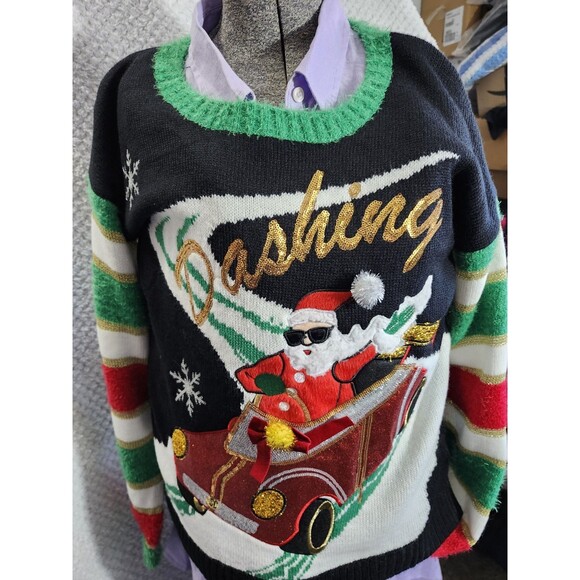 Christmas Holiday Festive Sweater Featuring Santa In A Red Car with Dashin Santa - Picture 1 of 5